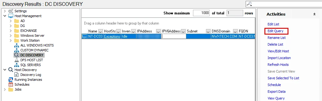 Edit Query option on Activities pane