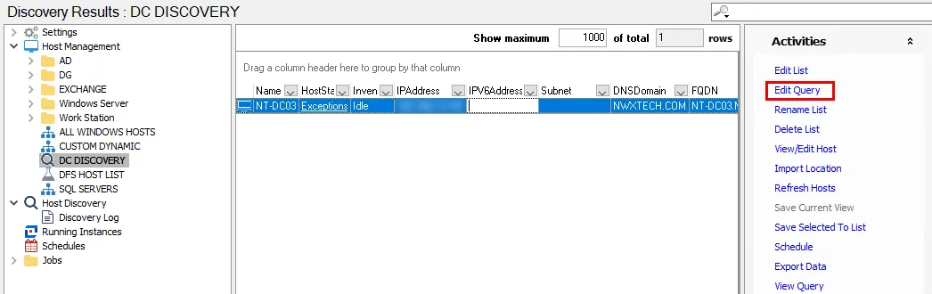 Edit Query option on Activities pane