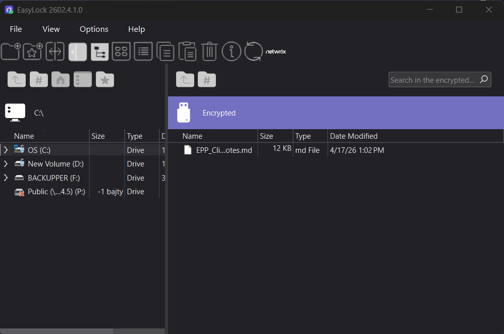 Enforced Encryption interface