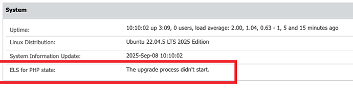 Appliance → Server Information — ELS for PHP = Error after license import