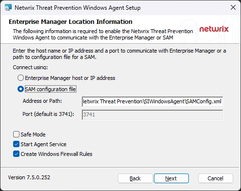 Enterprise Manager Location Information Page