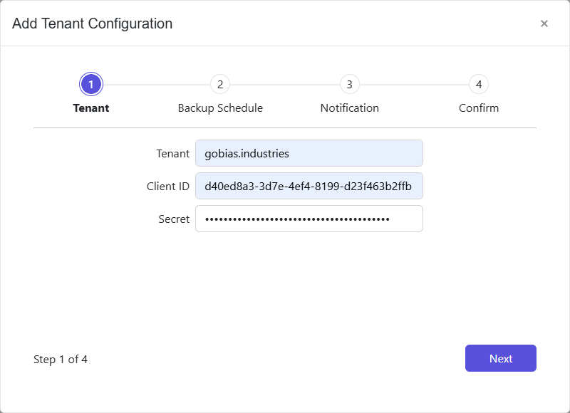 Add Tenant Configuration wizard - Entra Id page