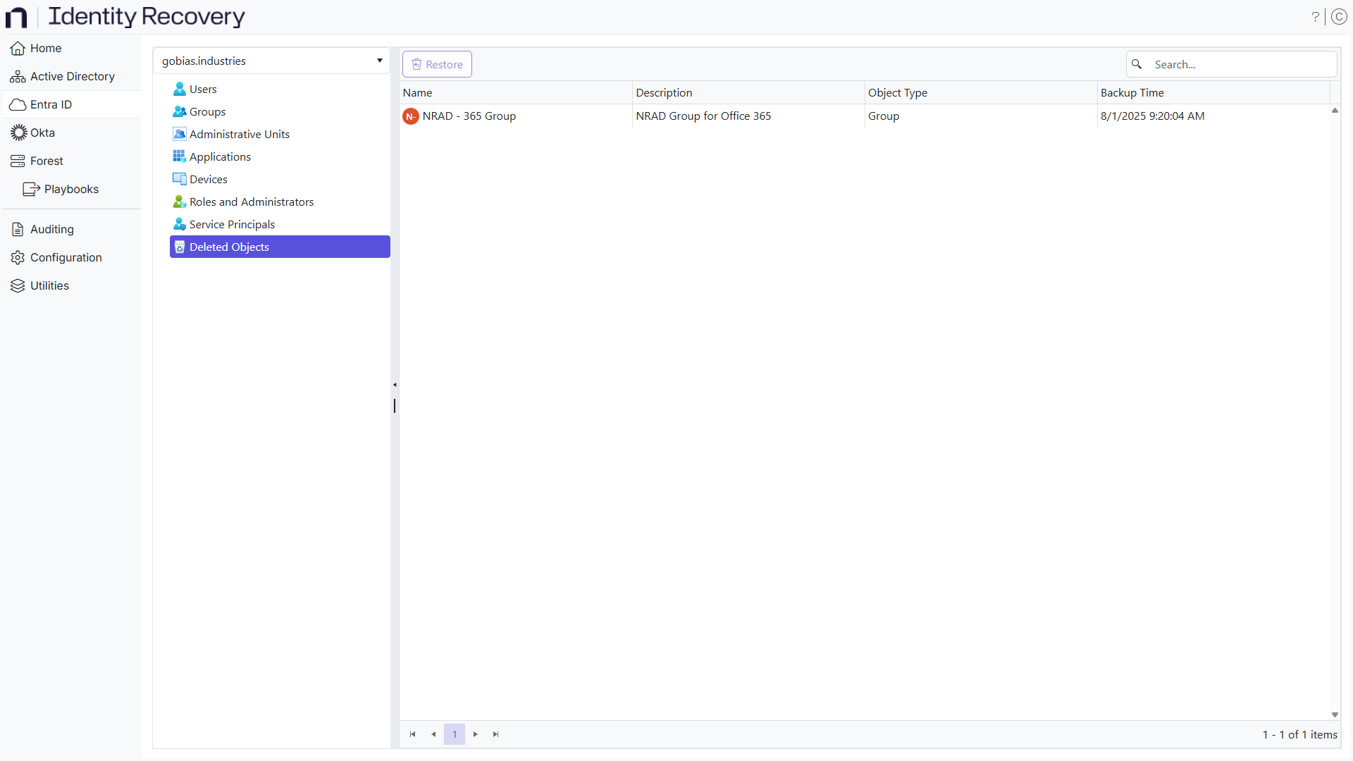 Object Restore wizard - Object Backup page