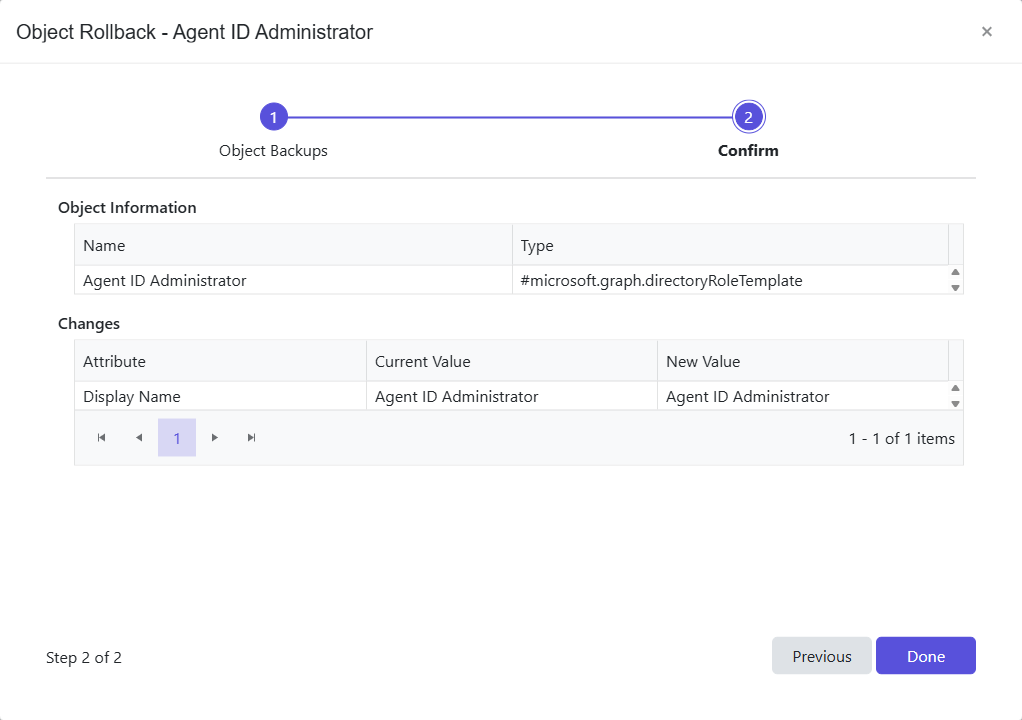 Object Rollback wizard - Confirm page