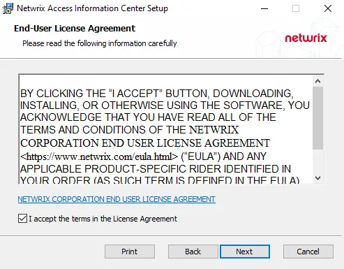 AIC Setup Wizard End-User License Agreement page