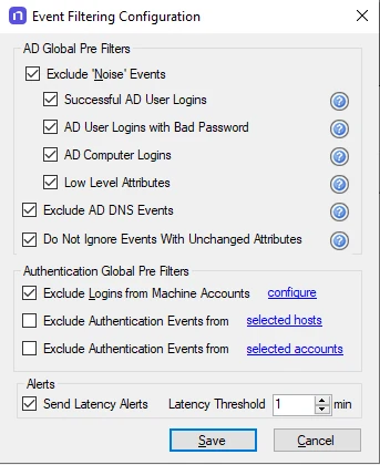 Event Filtering Configuration Window