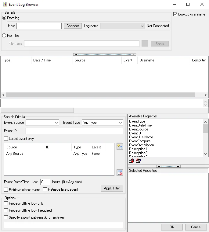 Event Log Browser window
