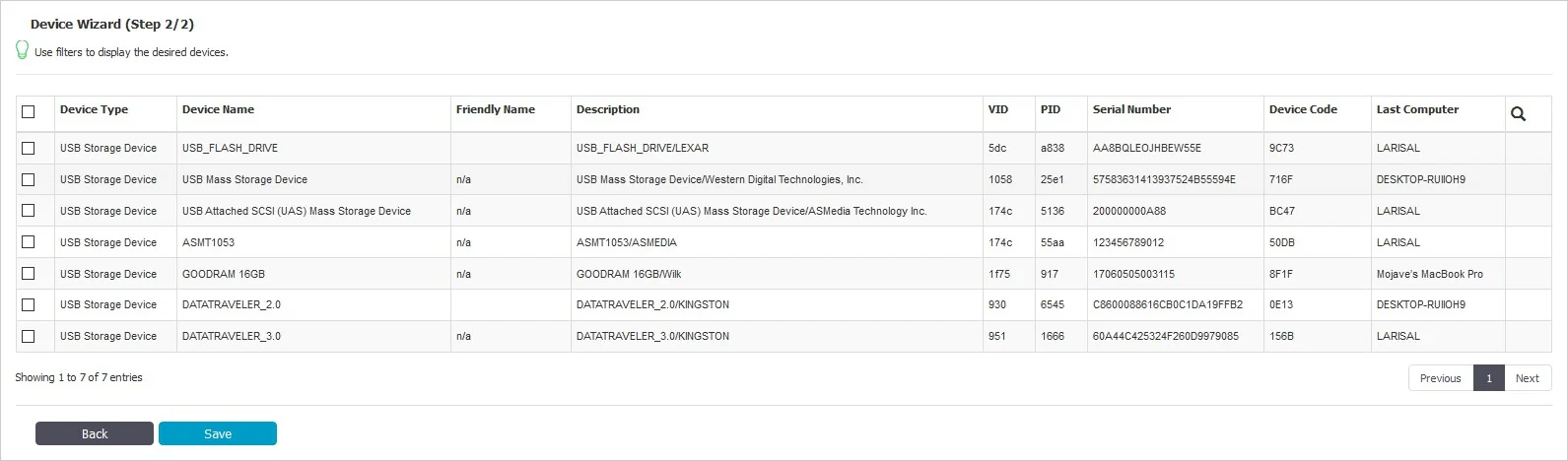 Add devices previously connected to protected computers and already in the database.