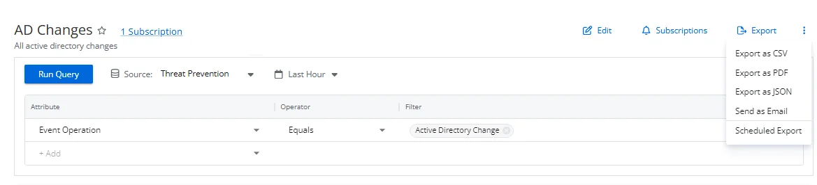 Export option in the Investigation interface