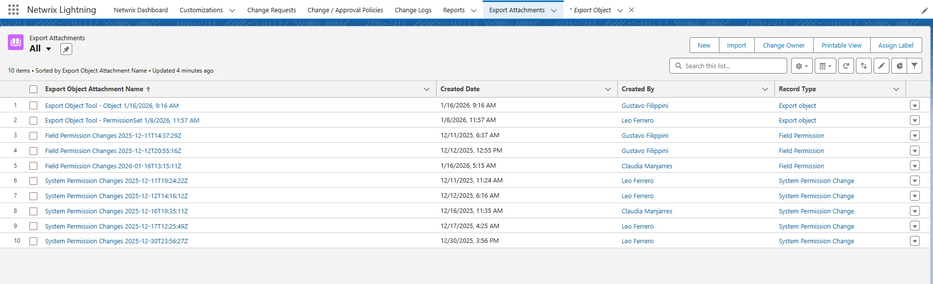 Example Export Attachment detail
