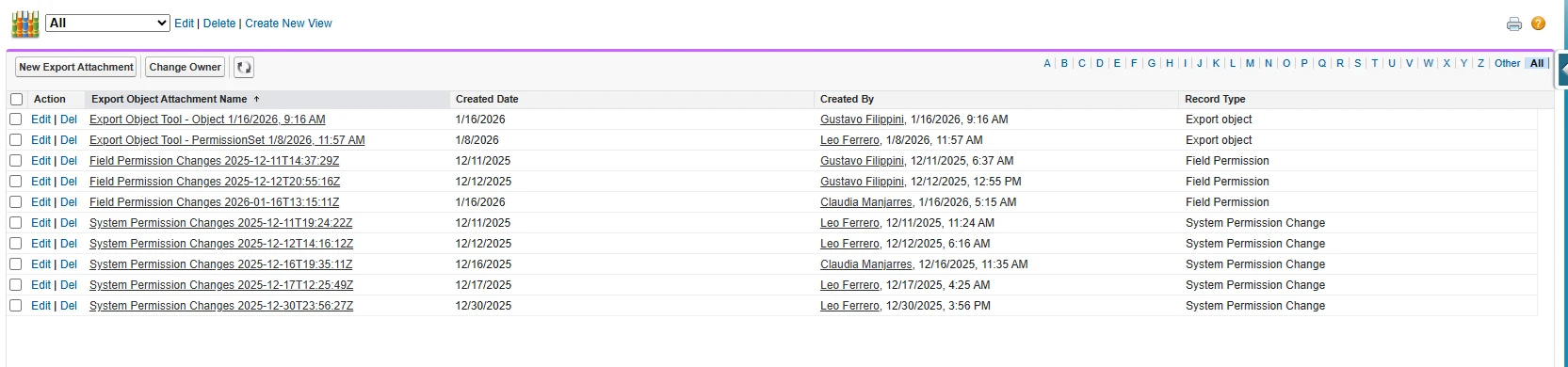 Export Object Attachments list