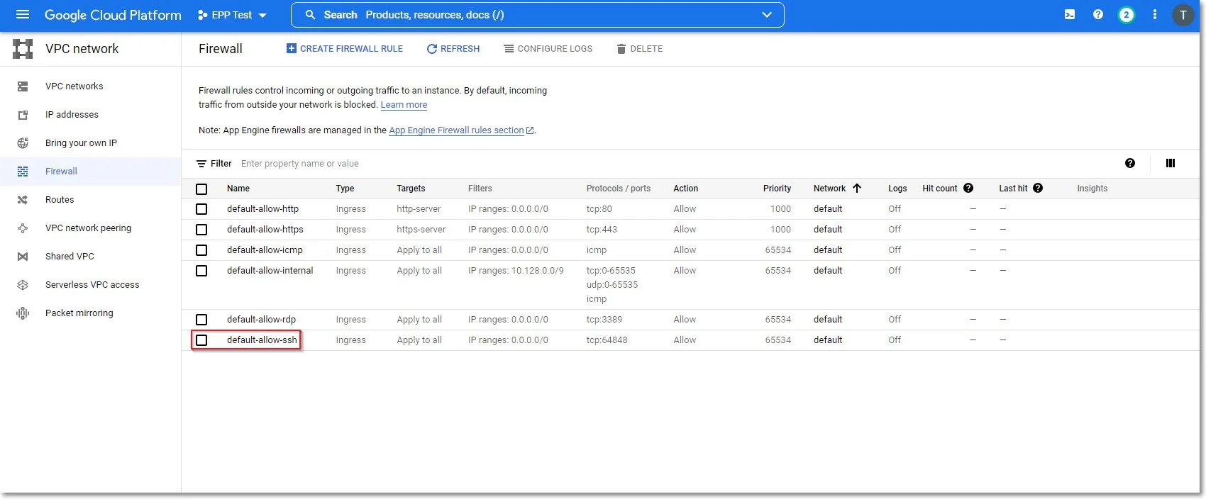 Creating firewall rules