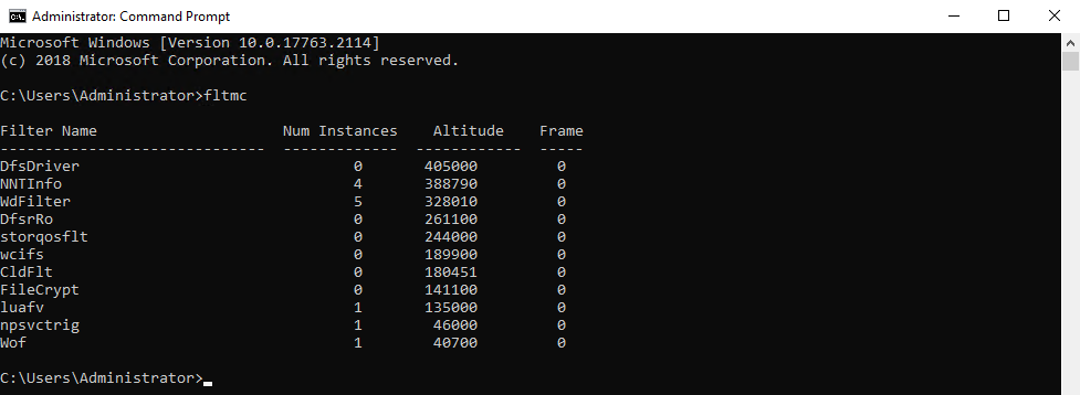 NNTInfo entry shown in the fltmc output