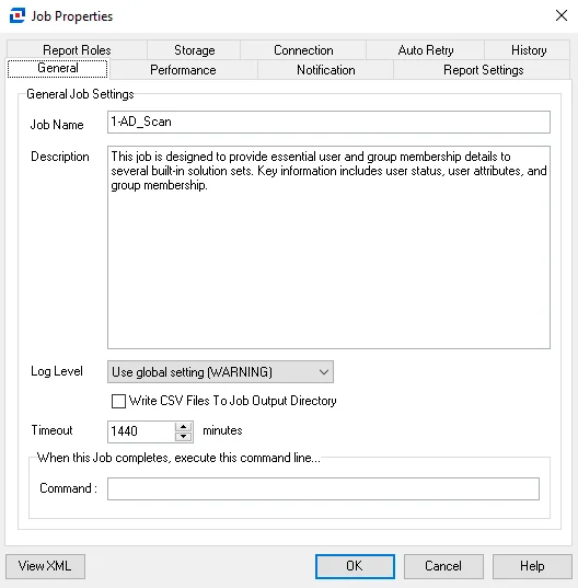 General tab of Job Properties