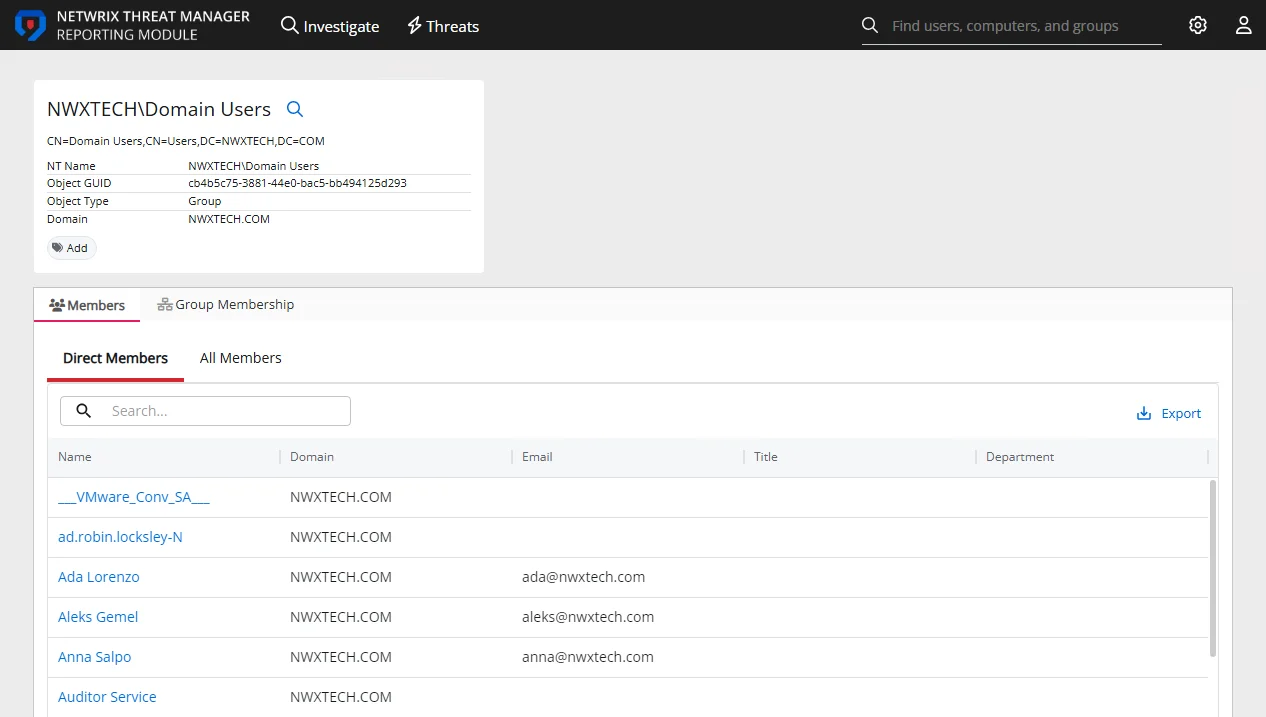 Group Details page - Members tab