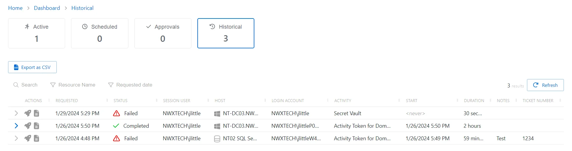 Historical Dashboard