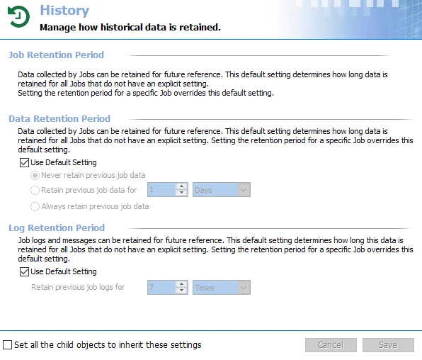 Job Group History Settings
