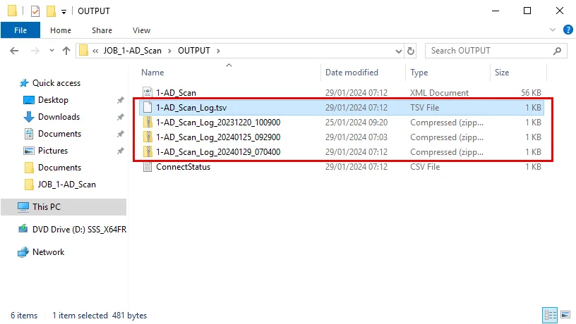 Job Logs in the job&#39;s Output folder in File Explorer