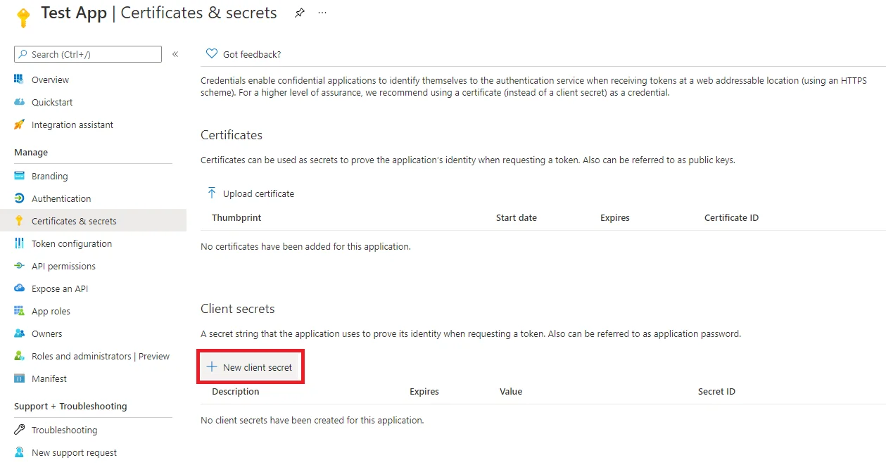 Azure AD Export - New Client Secret