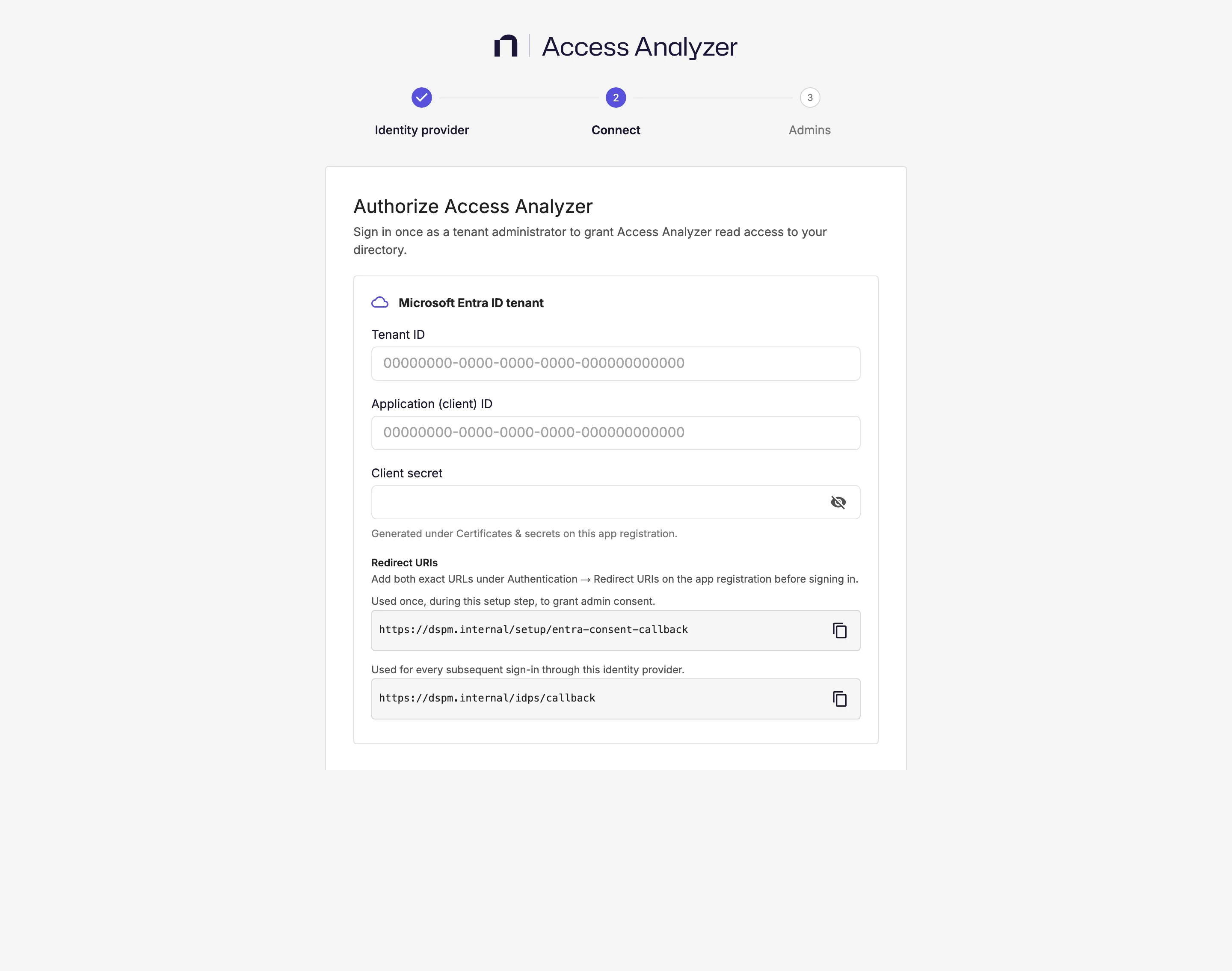 Entra ID connection form in the identity provider setup