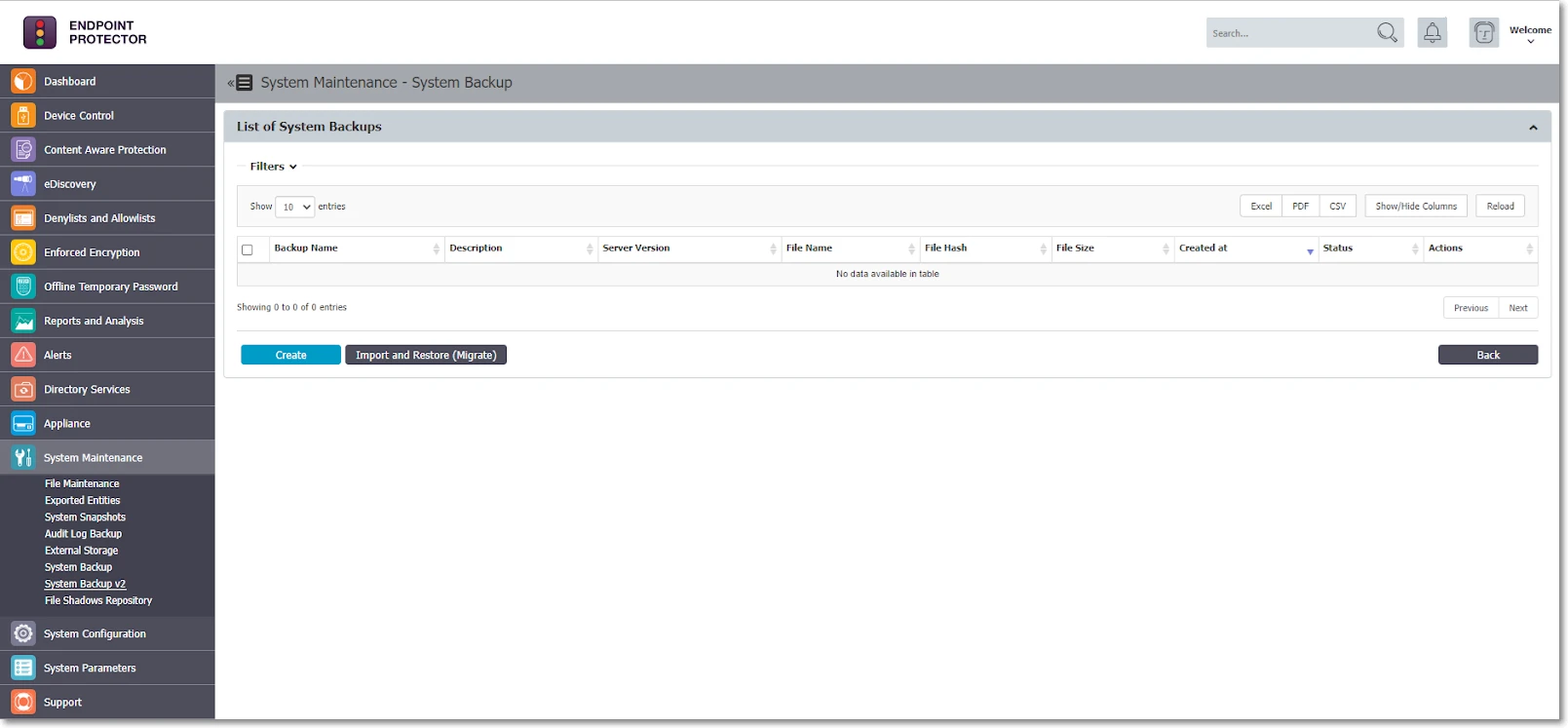 Import and Restore wizard — file selection, key entry, and Import button