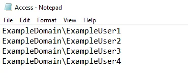 Example CSV File for adding user access imports