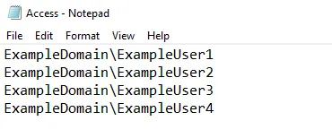Example CSV File for adding user access imports