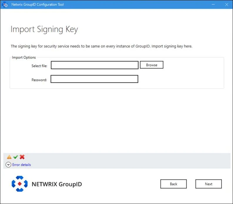 Import Signing Key page