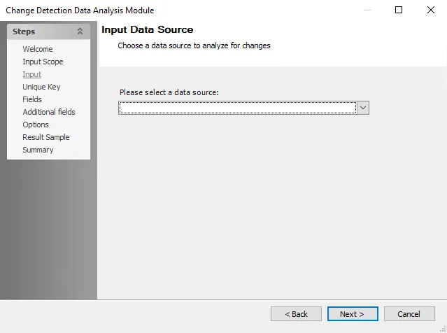 Change Detection Data Analysis Module wizard Input Data Source page