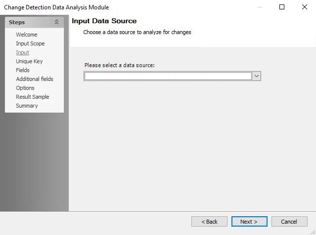 Change Detection Data Analysis Module wizard Input Data Source page