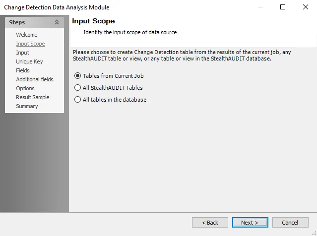 Change Detection Data Analysis Module wizard Input Scope page
