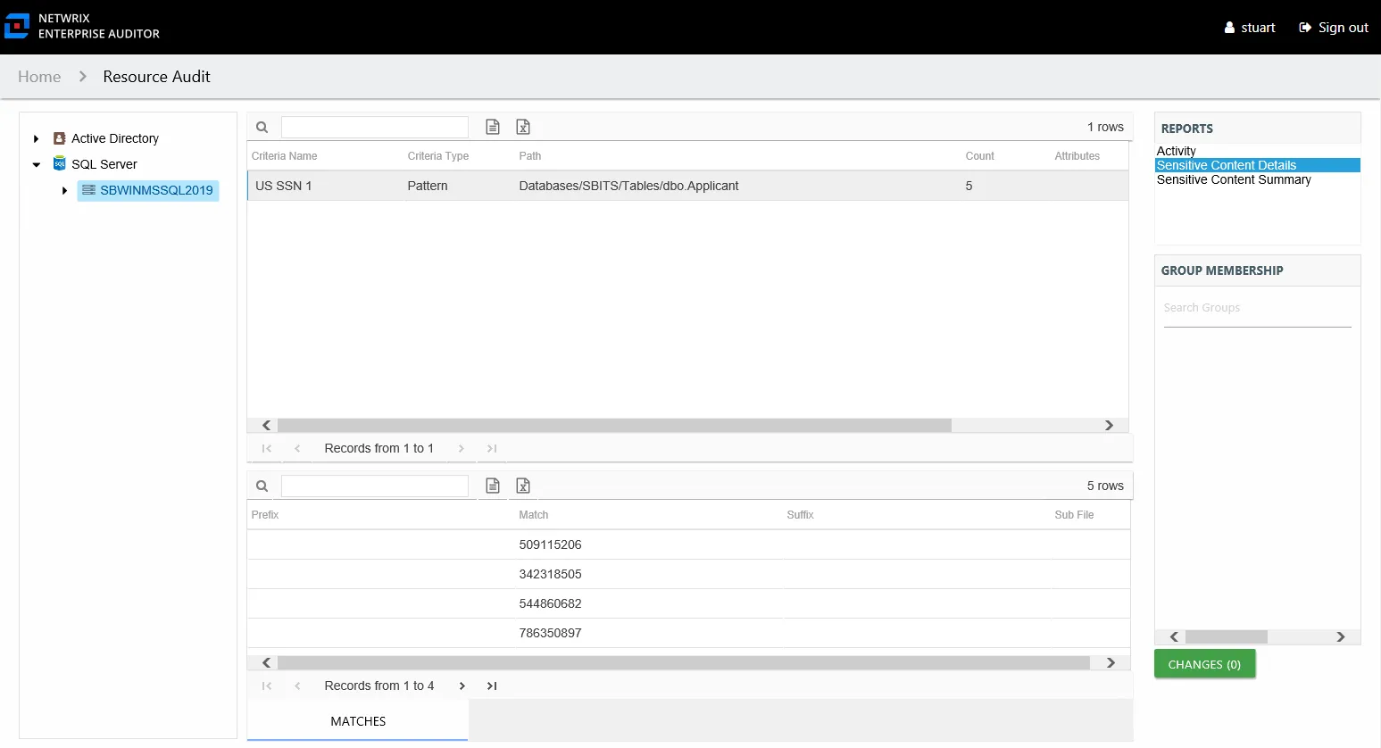 Sensitive Content Details report at the iInstance level