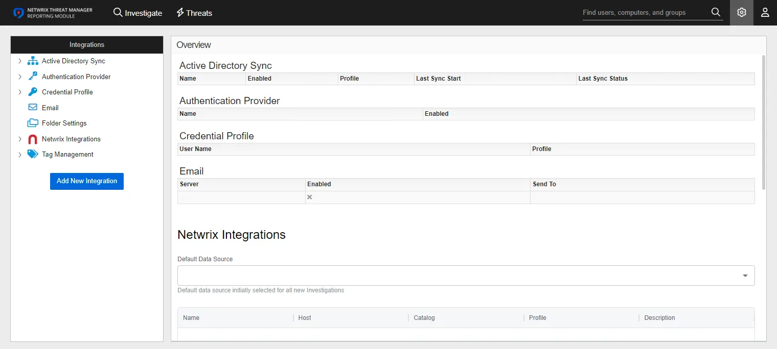 Integrations interface displaying Overview page