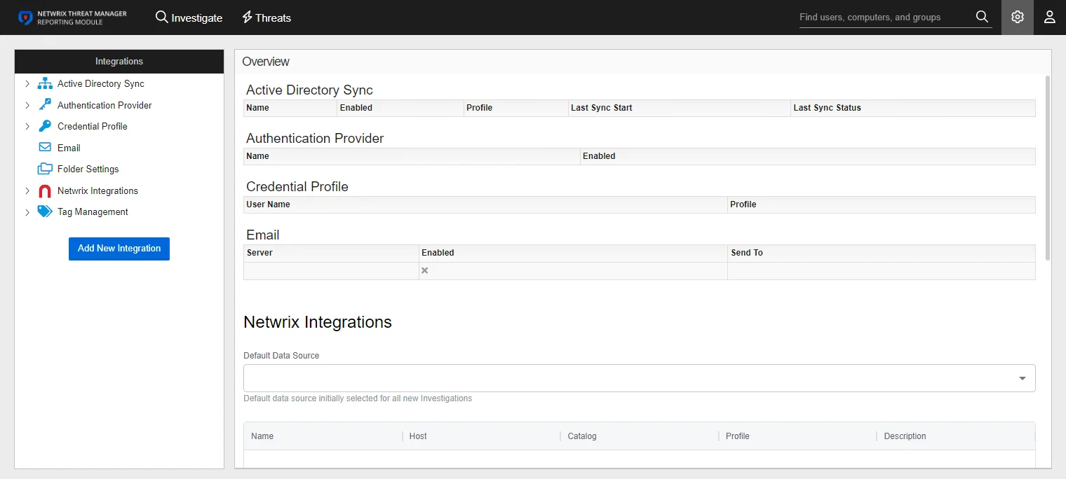 Integrations interface displaying Overview page
