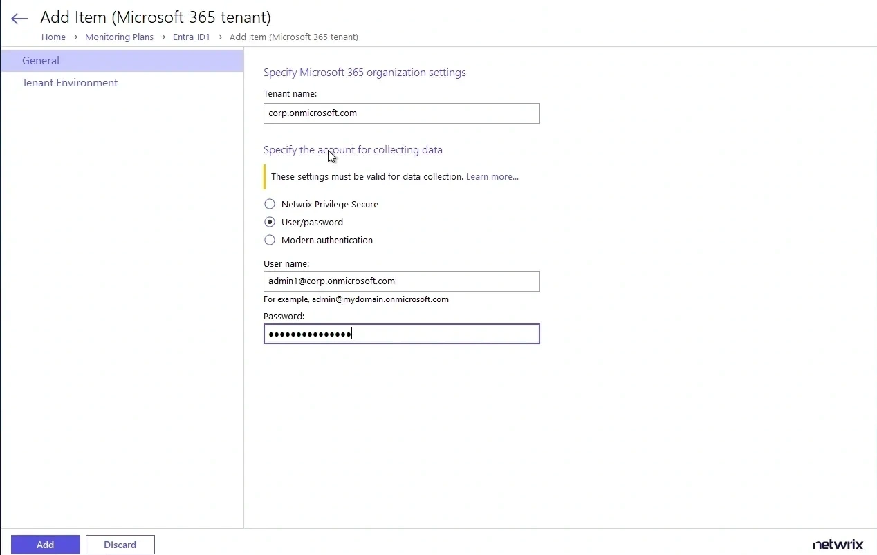 Add Office 365 Item window