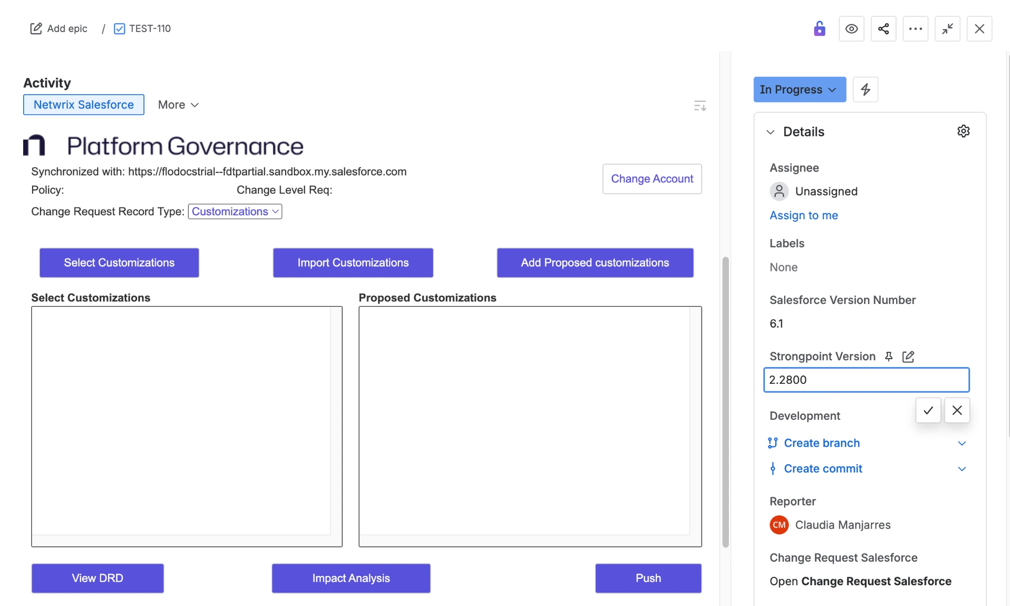 Connection details for the ticket