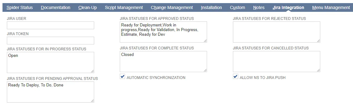 Enable Allow NS to Push to Jira