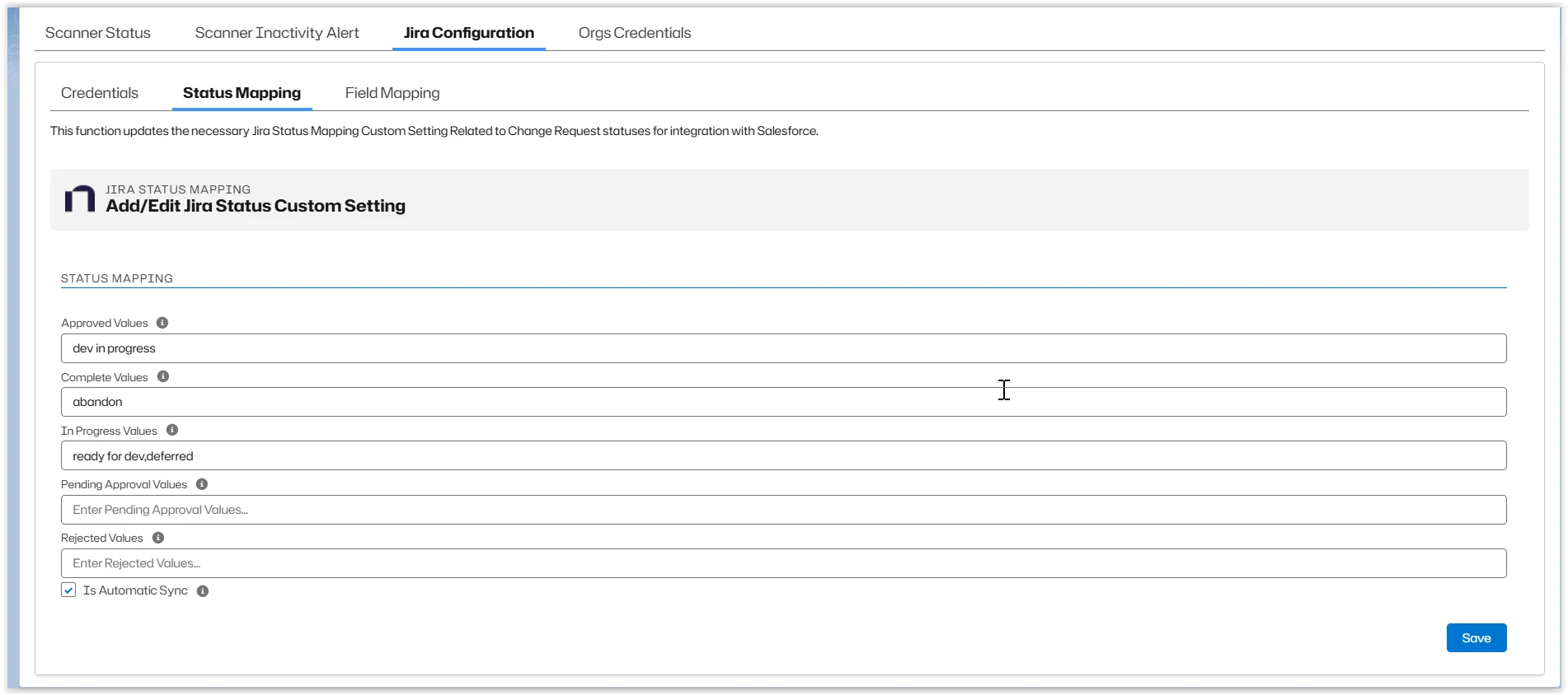 Set up the Jira status mappings for Change Request status