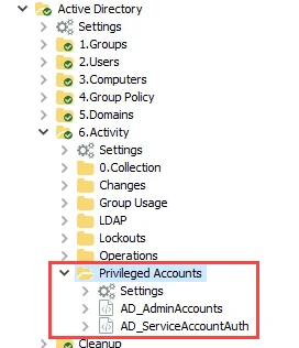 Privileged Accounts Job Group in the Jobs Tree