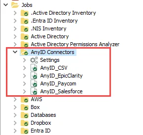 AnyID Connectors Solution in the Jobs Tree