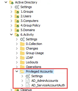 Privileged Accounts Job Group in the Jobs Tree