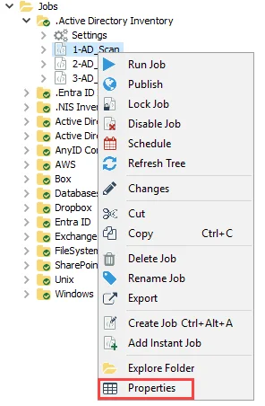Open Job Properties from Jobs Tree