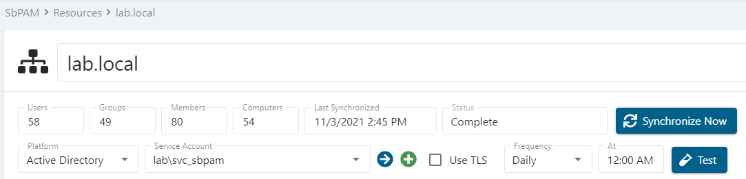 A domain resource as displayed in Netwrix Privilege Secure's web application.