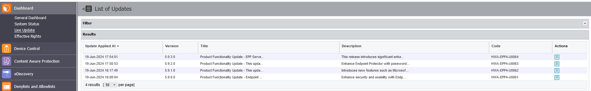 The list of all updates