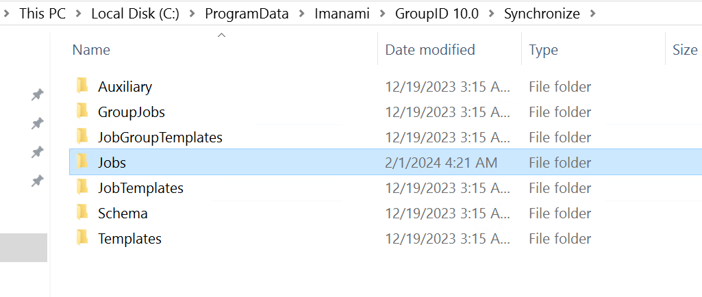 ProgramData folder for synchronize jobs