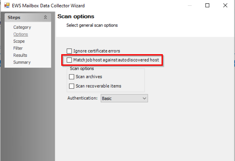 Scan options screenshot