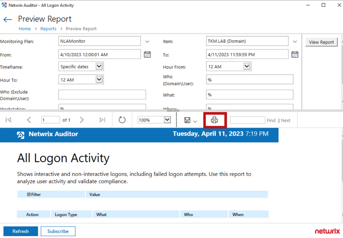 Print dialog or options