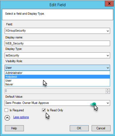 Default Value drop-down list with Semi Private selected