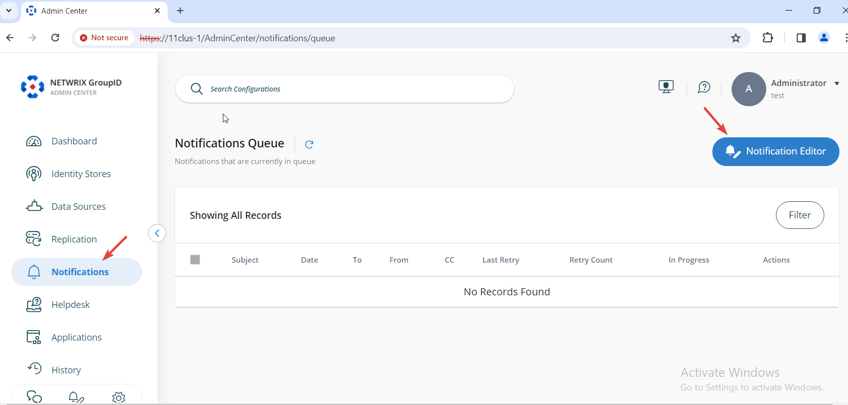 Notification Editor in Directory Manager Admin Center