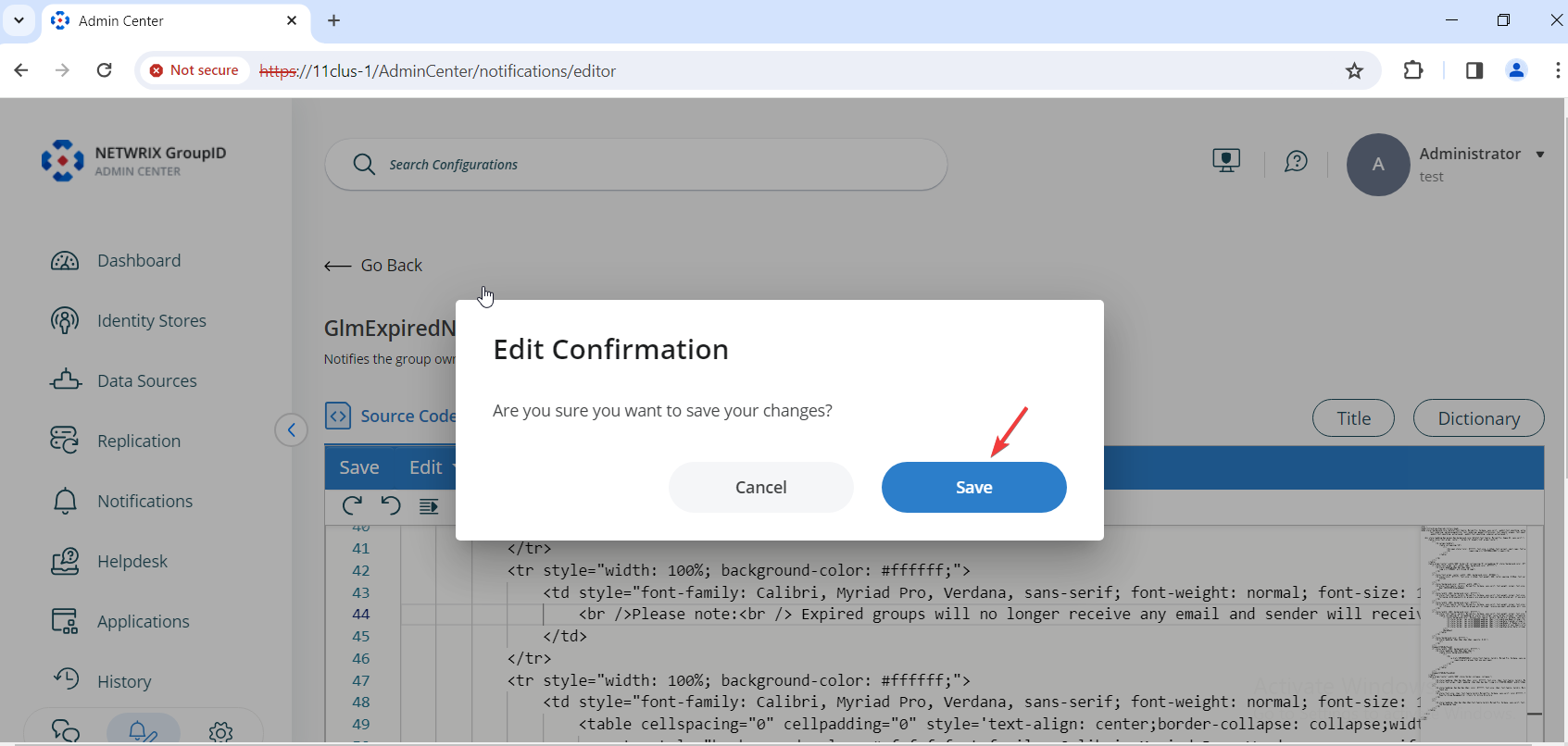 Confirmation of saved changes in Directory Manager